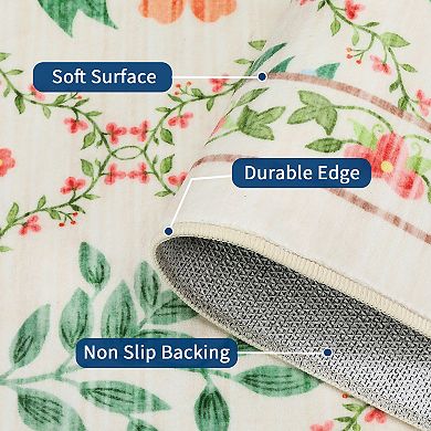 Ultra-Soft Compact Area Rug - Modern Geometric Floral Low Pile Carpet - Non-Slip & Washable