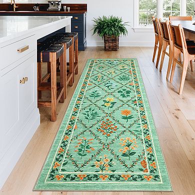 Ultra-Soft Compact Area Rug - Modern Geometric Floral Low Pile Carpet - Non-Slip & Washable