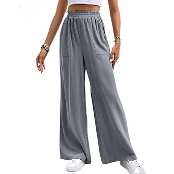 Women’s Casual Pocketed Palazzo Pants High Waist Wide Leg Summer Beach Lounge Bottoms