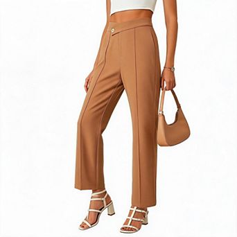 Women's Business Work Straight Leg Pants, High Waist Casual Office Dress Trousers Slacks