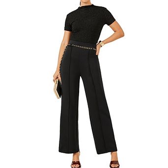 Women's Wide Straight Leg High Waist Office Slacks Pull On Daily Business Work Pants