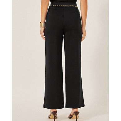 Women's Wide Straight Leg High Waist Office Slacks Pull On Daily Business Work Pants