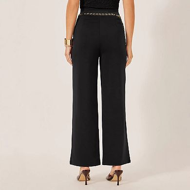 Women's Wide Straight Leg High Waist Office Slacks Pull On Daily Business Work Pants