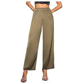 Women's Flowy Palazzo Wide Leg Dress Pants, High Waist Business Casual Office Trousers