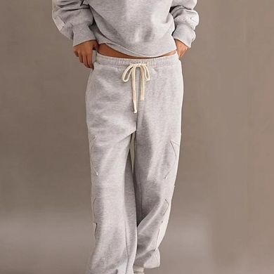 Women's Slouchy Palazzo Casual Pants, Star Patch Straight Drawstring Pocketed Lounge Bottoms