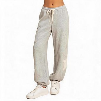 Women's Slouchy Palazzo Casual Pants, Star Patch Straight Drawstring Pocketed Lounge Bottoms