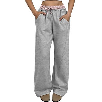 Women's Drawstring Barrel Sweatpants, Baggy Curved Wide Leg Lounge Gym Jogger Sweats Daily Wear