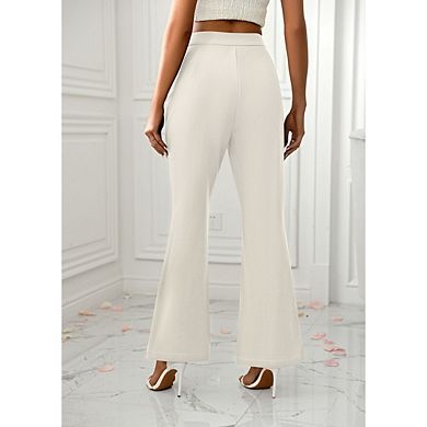 Women's Elegant Wide Leg Wrap Slit Trousers, Button Front Casual Formal Dress Work Pants