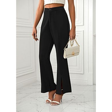 Women's Elegant Wide Leg Wrap Slit Trousers, Button Front Casual Formal Dress Work Pants