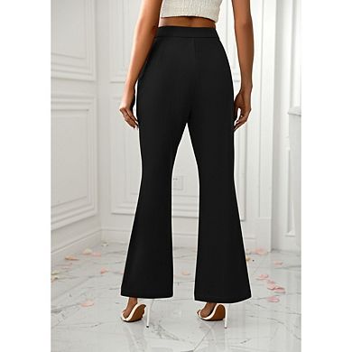 Women's Elegant Wide Leg Wrap Slit Trousers, Button Front Casual Formal Dress Work Pants
