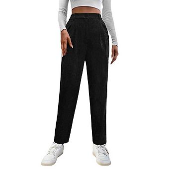Women's Casual Corduroy Pleated Pants High Waist Loose Pocketed Vintage Bottoms