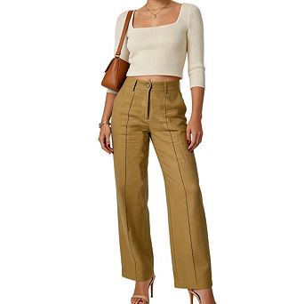 Women’s Button Front High Waist Trousers Button Up Wide Leg Casual Daily Bottoms