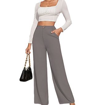 Women High Waist Flowy Wide Leg Palazzo Dress Pants Elegant Business Casual Office Work Slacks