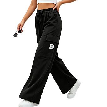 Women Baggy Ruched Cargo Joggers, Drawstring Waist Multi Pockets Streetwear Casual Pants