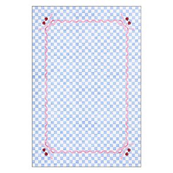 Fashionwu Cute Checkerboard Rug Cherry Bow Pattern Carpet Soft Non Slip Washable Mat Home Decor