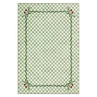 Fashionwu Cute Checkerboard Rug Cherry Bow Pattern Carpet Soft Non Slip Washable Mat Home Decor