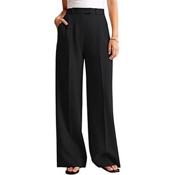 Women's High Waisted Wide Leg Drapey Pleated Business Casual Suit Pants