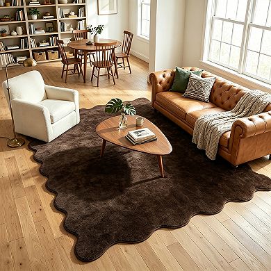 Fashionwu Minimalist Solid Rug Modern Scalloped Edge Carpet Soft Fluffy Mat Cozy Home Decor