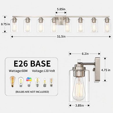 51.5 in. 8-Light Modern Vanity Light with Clear Glass Shades