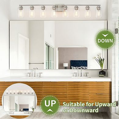 51.5 in. 8-Light Modern Vanity Light with Clear Glass Shades