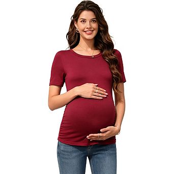 Maternity T Shirt Top Short Sleeve Casual Loose Stretchy Pregnancy Soft Basic Maternity Blouse