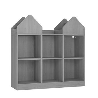 Kids Castle Cube Toy Storage Organizer, Wooden 6 Cubby Bookshelf with Anti Tip Device for Playroom