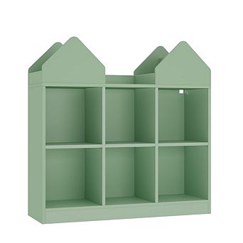 Kids Castle Cube Toy Storage Organizer, Wooden 6 Cubby Bookshelf with Anti Tip Device for Playroom