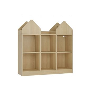 Kids Castle Cube Toy Storage Organizer, Wooden 6 Cubby Bookshelf with Anti Tip Device for Playroom