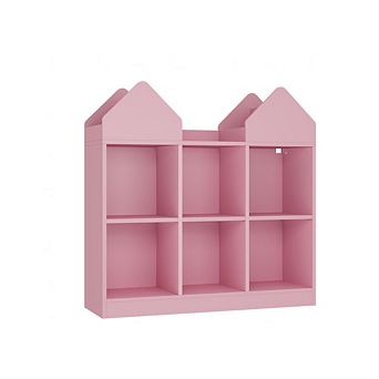 Kids Castle Cube Toy Storage Organizer, Wooden 6 Cubby Bookshelf with Anti Tip Device for Playroom