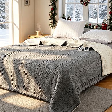 Heated Blanket Waffle Weave Fast Heating Blankets with Adjustable Heat Settings for Cozy Comfort