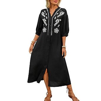 Women's Elegant Printed Loose fitting Five Quarter Sleeve Casual Dress