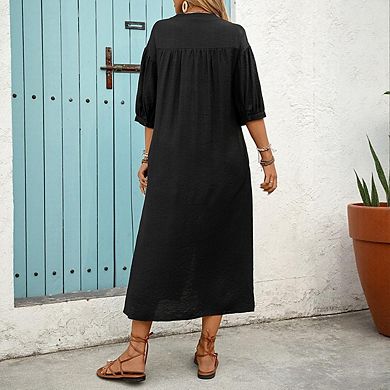 Women's Elegant Printed Loose fitting Five Quarter Sleeve Casual Dress