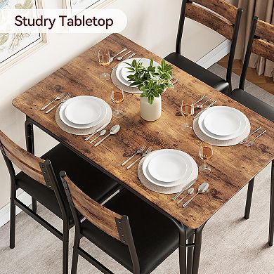 Space Saving Five Piece Dining Set with Square Table and Upholstered Chairs for Kitchen