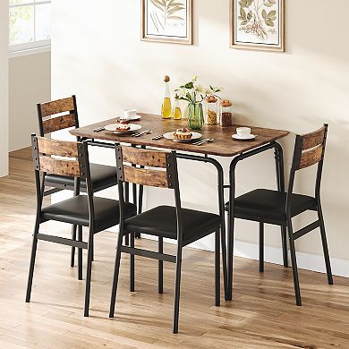 Space Saving Five Piece Dining Set with Square Table and Upholstered Chairs for Kitchen