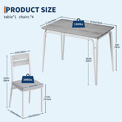 Space Saving Five Piece Dining Set with Square Table and Upholstered Chairs for Kitchen