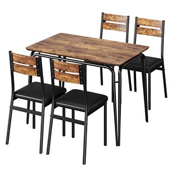 Space Saving Five Piece Dining Set with Square Table and Upholstered Chairs for Kitchen