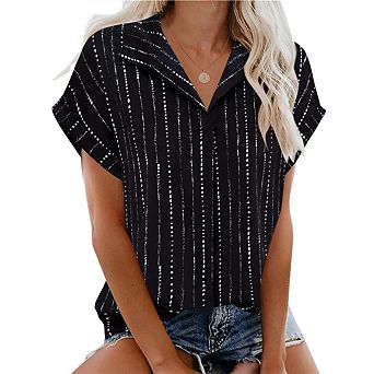 Women's V neck short sleeved drop shoulder curved hem chiffon floral pullover blouse