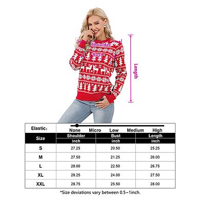 Women Christmas Tree Reindeer Snowflake Crew Neck Knit Ugly Sweater Pullover