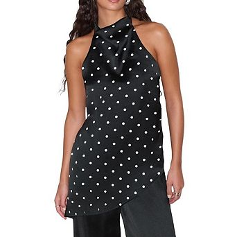 Women's Polka Dots Halter Backless Peplum Top, Cute Summer Going Out Blouse