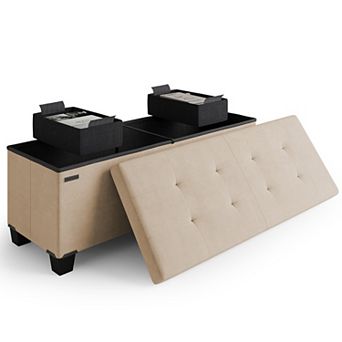 Nestl 43-Inch Velvet Storage Ottoman with Bin, Small Foot Stool & Seat for Living Room
