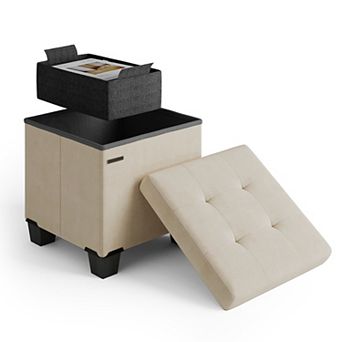 Nestl 15-Inch Velvet Cube Storage Ottoman with Bin, Small Foot Stool & Seat for Living Room