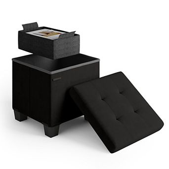Nestl 15-Inch Velvet Cube Storage Ottoman with Bin, Small Foot Stool & Seat for Living Room