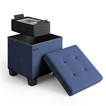 Nestl 15-Inch Velvet Cube Storage Ottoman with Bin, Small Foot Stool & Seat for Living Room