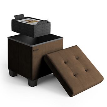 Nestl 15-Inch Velvet Cube Storage Ottoman with Bin, Small Foot Stool & Seat for Living Room