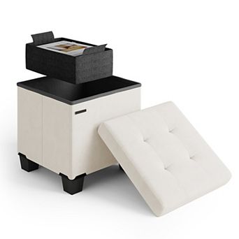 Nestl 15-Inch Velvet Cube Storage Ottoman with Bin, Small Foot Stool & Seat for Living Room