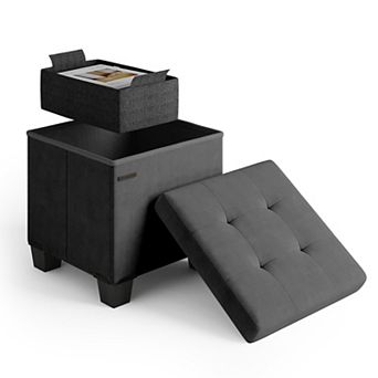Nestl 15-Inch Velvet Cube Storage Ottoman with Bin, Small Foot Stool & Seat for Living Room