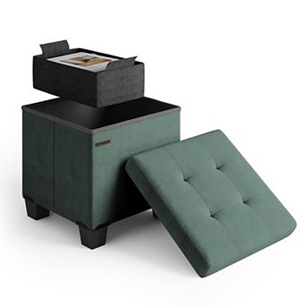 Nestl 15-Inch Velvet Cube Storage Ottoman with Bin, Small Foot Stool & Seat for Living Room