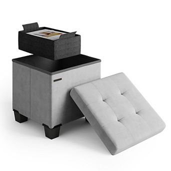 Nestl 15-Inch Velvet Cube Storage Ottoman with Bin, Small Foot Stool & Seat for Living Room