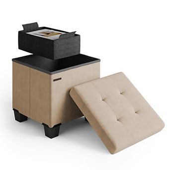 Nestl 15-Inch Velvet Cube Storage Ottoman with Bin, Small Foot Stool & Seat for Living Room