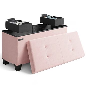 Nestl 30-Inch Velvet Storage Ottoman with Bin, Small Foot Stool & Seat for Living Room